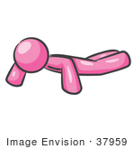 #37959 Clip Art Graphic Of A Pink Guy Character Doing Push Ups