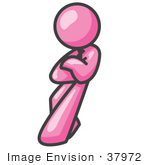 #37972 Clip Art Graphic Of A Pink Guy Character Leaning