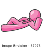 #37973 Clip Art Graphic Of A Pink Guy Character Resting