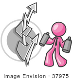 #37975 Clip Art Graphic Of A Pink Guy Character Spray Painting