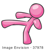 #37978 Clip Art Graphic Of A Pink Guy Character Kicking