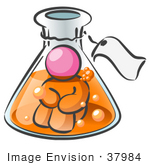 #37984 Clip Art Graphic Of A Pink Guy Character In A Laboratory Flask