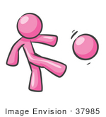 #37985 Clip Art Graphic Of A Pink Guy Character Kicking A Ball
