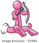 #37994 Clip Art Graphic Of A Pink Guy Character Hunting Deer