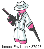 #37998 Clip Art Graphic Of A Pink Guy Character Gangster With A Gun