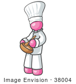 #38004 Clip Art Graphic Of A Pink Guy Character Mixing Ingredients