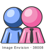 #38008 Clip Art Graphic Of A Pink Guy Character And Blue Employee