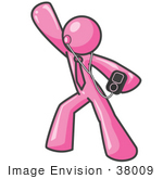 #38009 Clip Art Graphic Of A Pink Guy Character Dancing With Mp3 Music