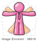 #38016 Clip Art Graphic Of A Pink Guy Character Vitruvian Man