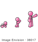 #38017 Clip Art Graphic Of A Pink Guy Character Growing From A Baby To A Man