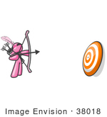 #38018 Clip Art Graphic Of A Pink Guy Character Shooting Arrows