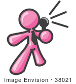 #38021 Clip Art Graphic Of A Pink Guy Character Speaking Through A Mic