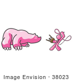 #38023 Clip Art Graphic Of A Pink Guy Character Taming A Bear