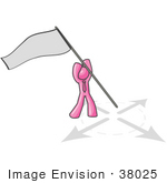 #38025 Clip Art Graphic Of A Pink Guy Character Claiming Territory