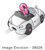 #38026 Clip Art Graphic Of A Pink Guy Character Talking On A Phone And Driving