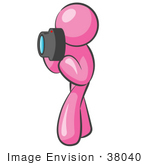 #38040 Clip Art Graphic Of A Pink Guy Character Taking Pictures