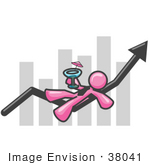 #38041 Clip Art Graphic Of A Pink Guy Character Drinking Cocktails On A Bar Graph