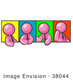 #38044 Clip Art Graphic Of A Pink Guy Character In Different Poses With Colorful Backgrounds