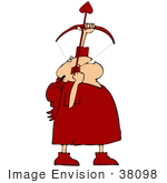 #38098 Clip Art Graphic Of Cupid In Red Shooting An Arrow Upwards