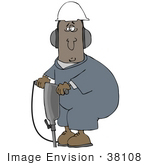 #38108 Clip Art Graphic Of An African American Man Working At A Construction Site With A Jackhammer