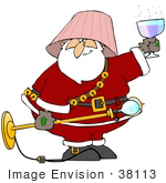 #38113 Clip Art Graphic Of A Drunk Santa Claus Wearing A Lamp Shade And Holding A Glass Of Wine