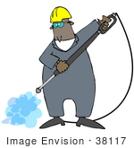 #38117 Clip Art Graphic Of An African American Man Spraying A Ground With A Pressure Washer