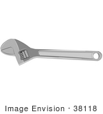 #38118 Clip Art Graphic Of An Adjustable Wrench Hand Tool