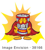 #38166 Clip Art Graphic Of A Battery Mascot Character Dressed As A Super Hero
