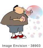 #38903 Clip Art Graphic Of A Boy Blowing Pink And Blue Bubbles