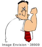 #38909 Clip Art Graphic Of A Caucasian Man Threatening With His Muscles