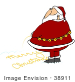 #38911 Clip Art Graphic Of Santa Claus Pissing In The Snow Writing Merry Christmas