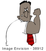 #38912 Clip Art Graphic Of An African American Man Threatening With His Muscles