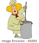 #40293 Clip Art Graphic Of A Blond Caucasian Female Chef Stirring Stew In A Pot