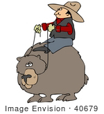 #40679 Clip Art Graphic Of A Cowboy Riding Around On A Big Bear