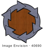#40690 Clip Art Graphic Of Blue Denim Arrows Circling A Wood Grain Center