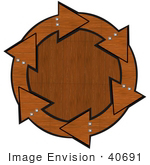 #40691 Clip Art Graphic Of Brown Wood Arrows With Bolts Circling A Wood Grain Center