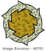 #40701 Clip Art Graphic Of Green Camo Arrows Circling An Orange Camouflage Center