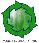 #40705 Clip Art Graphic Of Green Arrows Circling A Green 100 Dollar Bill