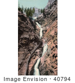 #40794 Stock Photo Of People On A Platform Of The Staircase At Seven Falls Cheyenne Canyon Colorado