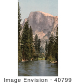#40799 Stock Photo Of A River Running Through A Forest Of Evergreens With A Backdrop Of Half Dome Yosemite National Park California