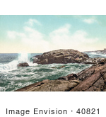 #40821 Stock Photo Of Waves Crashing Against Indian Rock Formation At The Narragansett Pier In Rhode Island