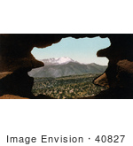 #40827 Stock Photo Of A View Of Pikes Peak Framed By Rocks As Seen From Gateway Colorado