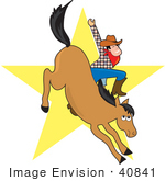 #40841 Clip Art Graphic Of A Bucking Horse With A Waving Cowboy On Its Back In A Rodeo