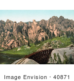 #40871 Stock Photo Of A Bridge Of Train Tracks Near Mountains In Cathedral Park Colorado