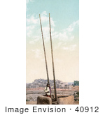#40912 Stock Photo Of A Taos Native American With A Ladder At Taos Pueblo New Mexico