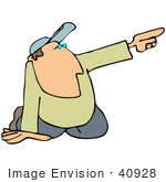 #40928 Clip Art Graphic Of A Kneeling Guy Pointing Off To The Right