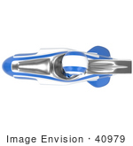 #40979 Clip Art Graphic Of An Ao-Maru Robot In Blue Racing A Hovering Craft As Seen From Above