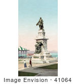 #41064 Stock Photo Of People Strolling By The Gazebo And Samuel De Champlain Statue In Quebec Canada