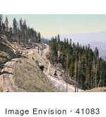#41083 Stock Photo Of A Railroad Curving Along A Mountain Side Over A Tunnel In The Siskiyou Mountains California