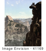 #41169 Stock Photo Of A Daring Group Of Men On A Rock Cliff At Glacier Point And South Dome With A View Of Half Dome Yosemite National Park California